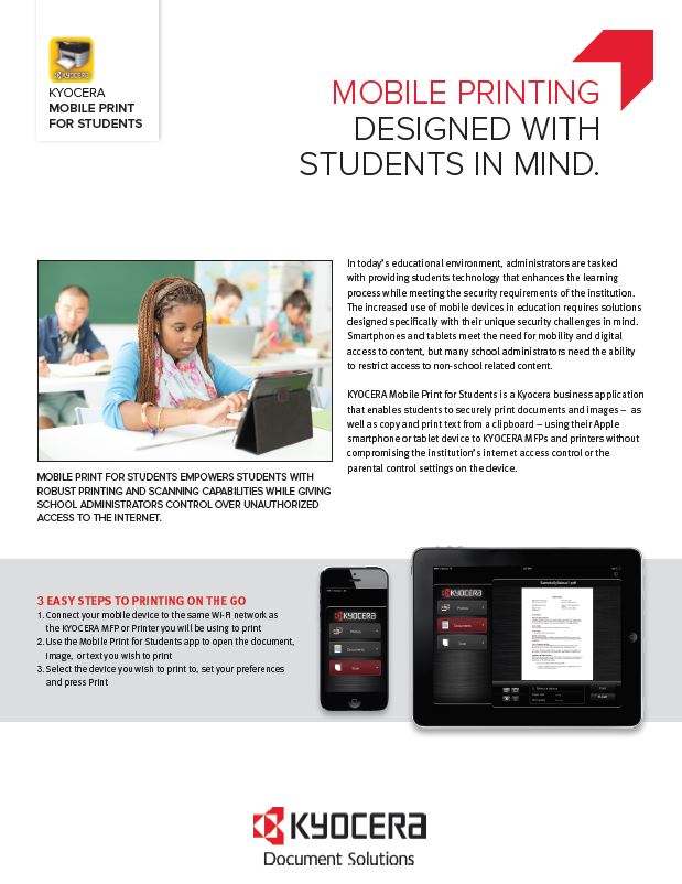 Kyocera, Software, Mobile, Cloud, Mobile Print For Students, education, Ropho